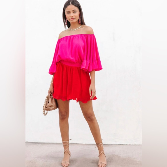 NWT VICI VALENTINA COLORBLOCK OFF THE SHOULDER ROMPER |Size Small - Picture 5 of 6